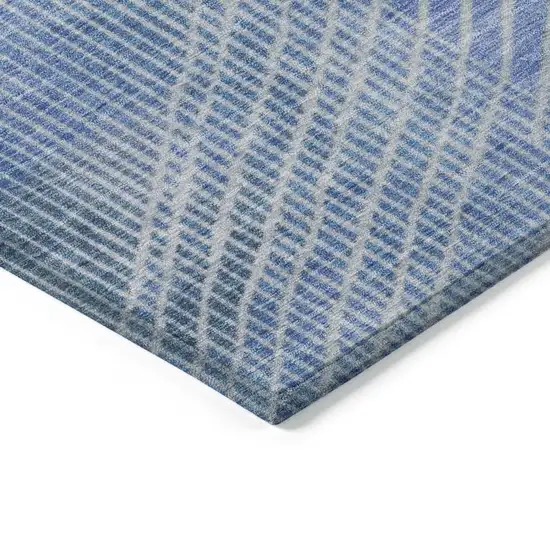 8' Blue And Gray Round Geometric Washable Indoor Outdoor Area Rug Photo 7