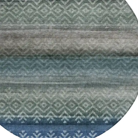 8' Blue And Gray Round Geometric Washable Indoor Outdoor Area Rug Photo 4