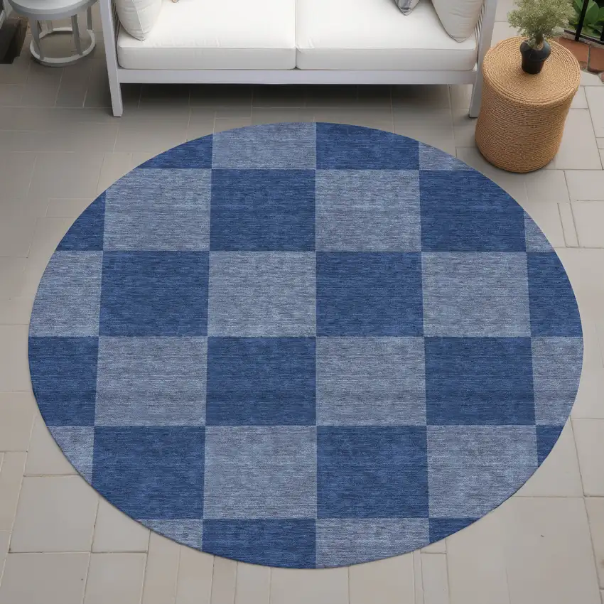 8' Blue And Gray Round Geometric Washable Indoor Outdoor Area Rug Photo 8