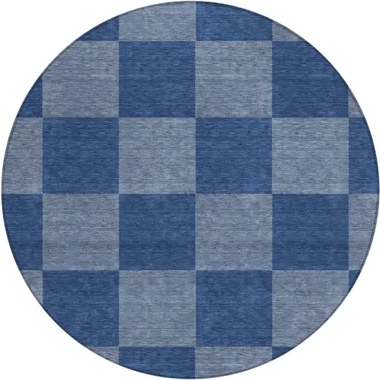8' Blue And Gray Round Geometric Washable Indoor Outdoor Area Rug Photo 2