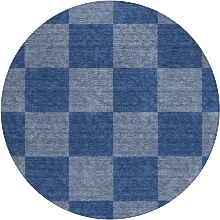 8' Blue And Gray Round Geometric Washable Indoor Outdoor Area Rug Photo 2