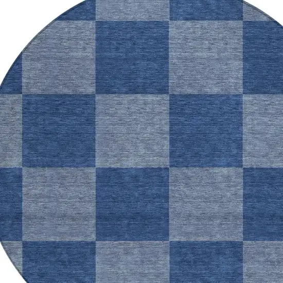 8' Blue And Gray Round Geometric Washable Indoor Outdoor Area Rug Photo 7