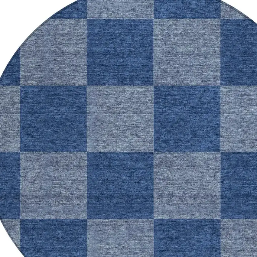 8' Blue And Gray Round Geometric Washable Indoor Outdoor Area Rug Photo 7