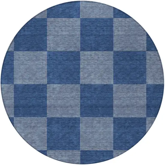 8' Blue And Gray Round Geometric Washable Indoor Outdoor Area Rug Photo 4