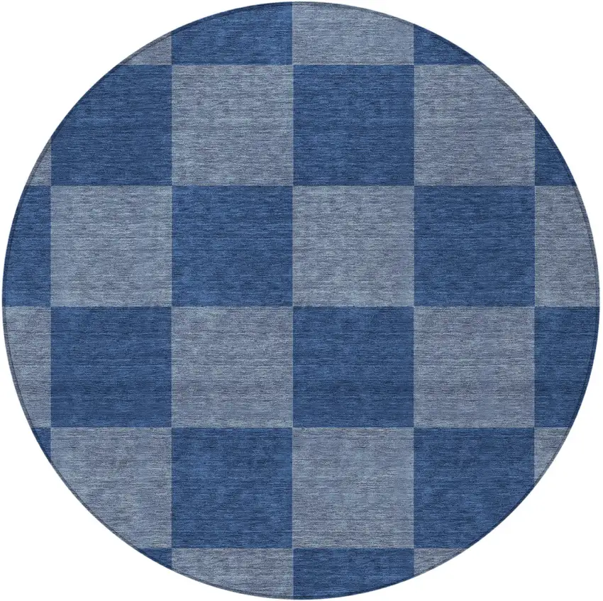 8' Blue And Gray Round Geometric Washable Indoor Outdoor Area Rug Photo 4