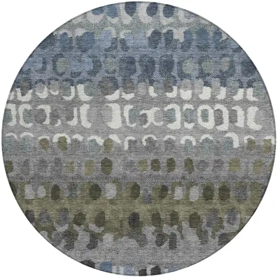 8' Blue And Gray Round Geometric Washable Indoor Outdoor Area Rug Photo 2