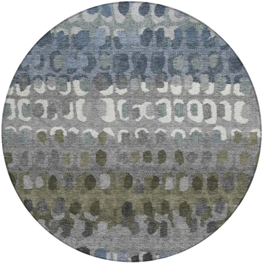 8' Blue And Gray Round Geometric Washable Indoor Outdoor Area Rug Photo 2