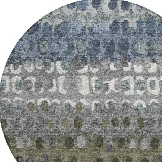 8' Blue And Gray Round Geometric Washable Indoor Outdoor Area Rug Photo 3