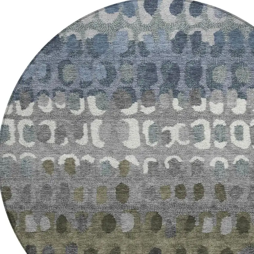 8' Blue And Gray Round Geometric Washable Indoor Outdoor Area Rug Photo 3