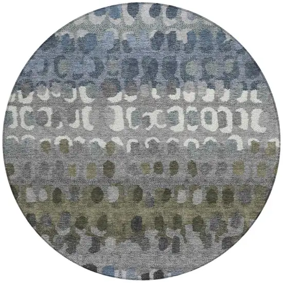 8' Blue And Gray Round Geometric Washable Indoor Outdoor Area Rug Photo 4