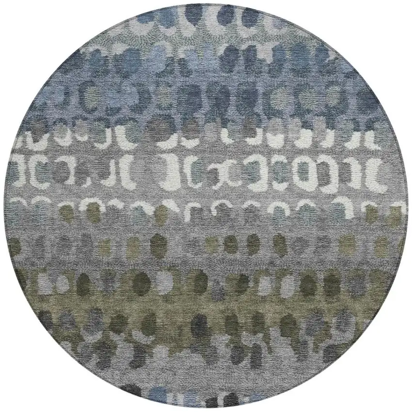 8' Blue And Gray Round Geometric Washable Indoor Outdoor Area Rug Photo 4