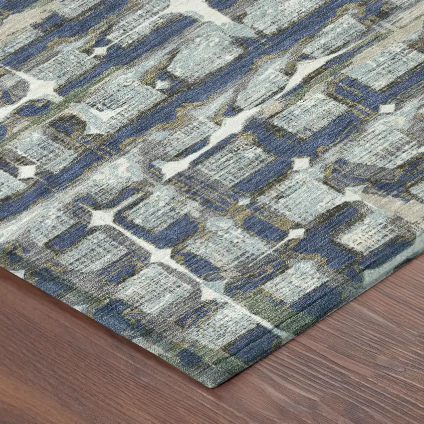 8' Blue And Gray Round Geometric Washable Indoor Outdoor Area Rug Photo 3