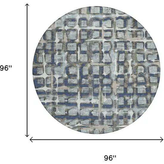 8' Blue And Gray Round Geometric Washable Indoor Outdoor Area Rug Photo 5