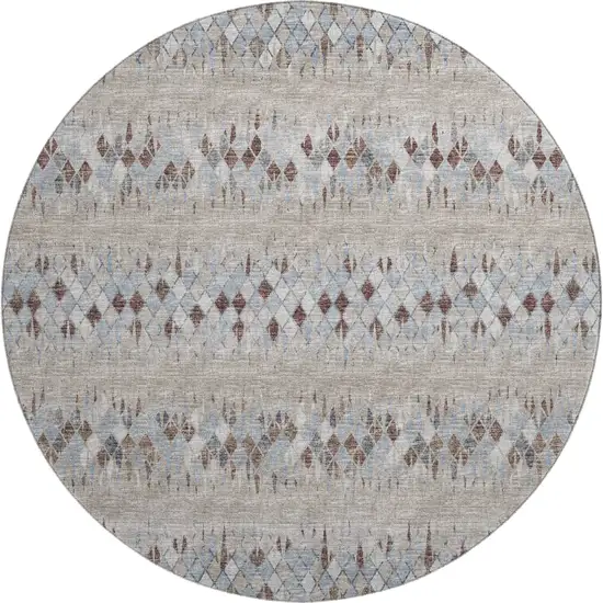 8' Blue And Gray Round Ikat Washable Indoor Outdoor Area Rug Photo 2