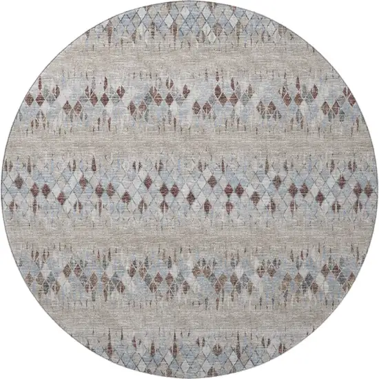 8' Blue And Gray Round Ikat Washable Indoor Outdoor Area Rug Photo 4