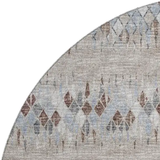 8' Blue And Gray Round Ikat Washable Indoor Outdoor Area Rug Photo 5