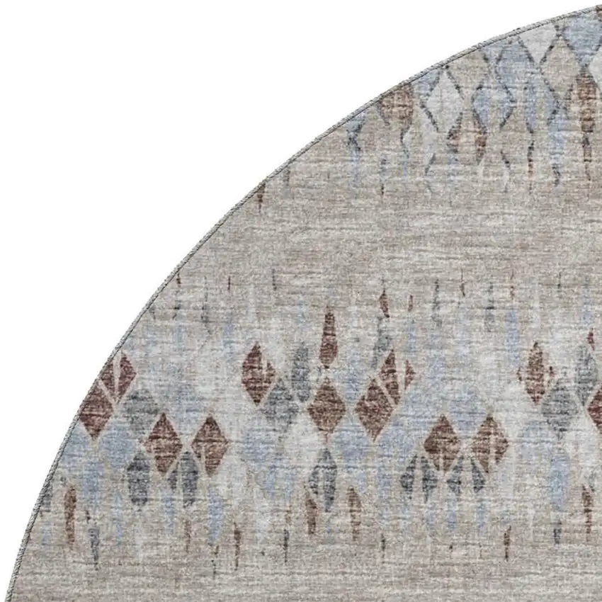 8' Blue And Gray Round Ikat Washable Indoor Outdoor Area Rug Photo 5