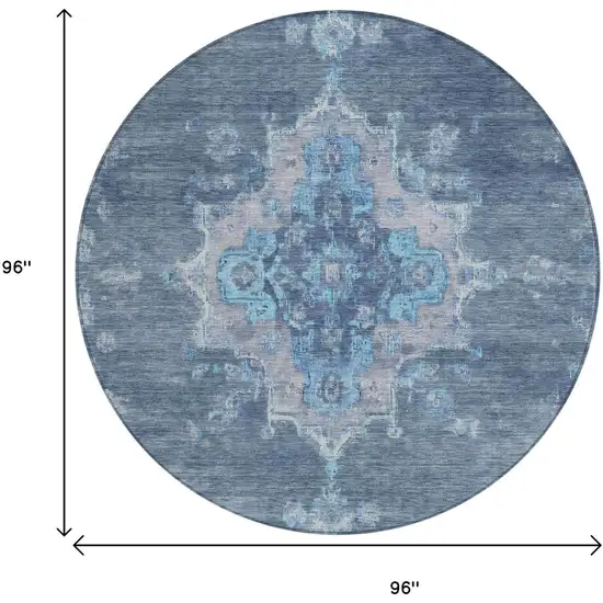 8' Blue And Gray Round Medallion Washable Indoor Outdoor Area Rug Photo 3