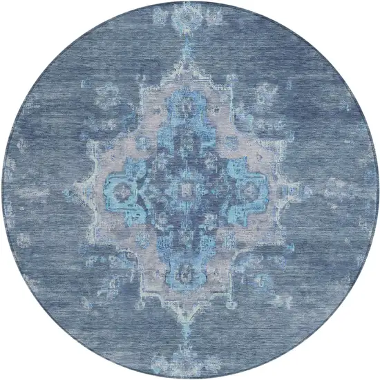 8' Blue And Gray Round Medallion Washable Indoor Outdoor Area Rug Photo 2