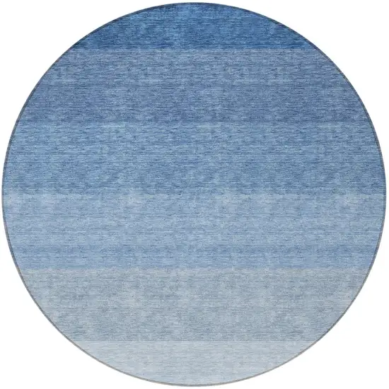 8' Blue And Gray Round Ombre Washable Indoor Outdoor Area Rug Photo 4