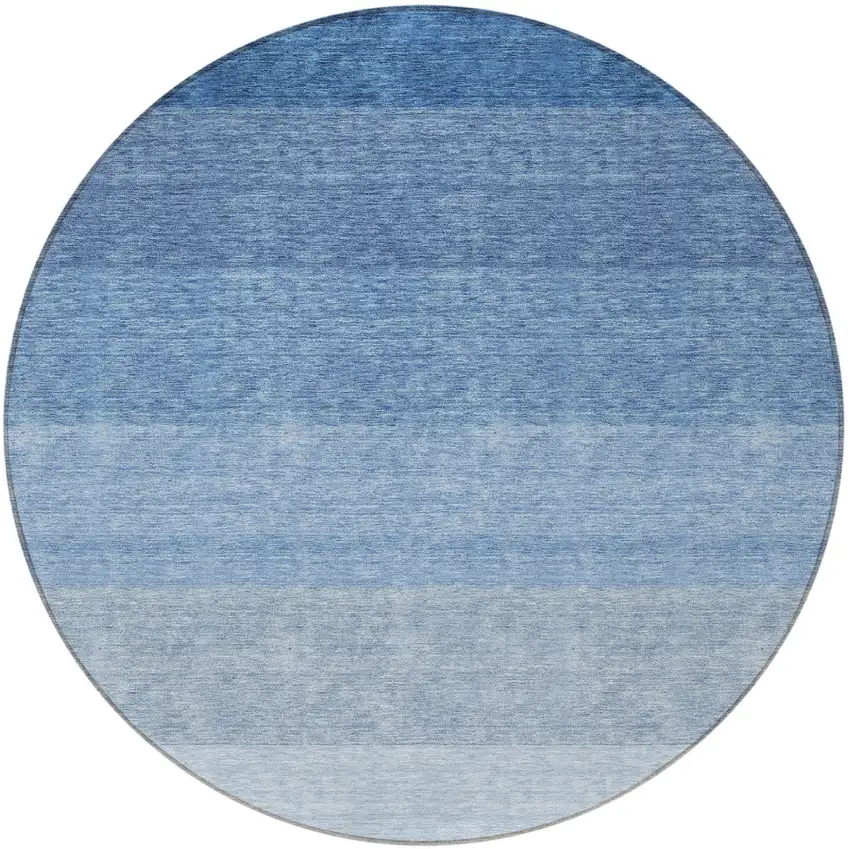 8' Blue And Gray Round Ombre Washable Indoor Outdoor Area Rug Photo 4