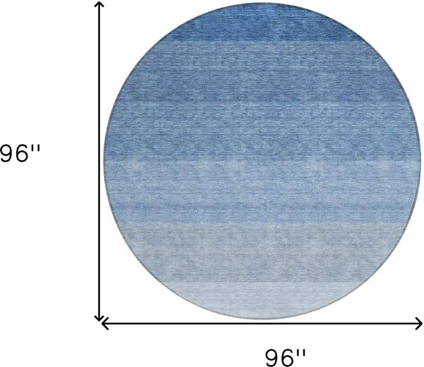 8' Blue And Gray Round Ombre Washable Indoor Outdoor Area Rug Photo 3