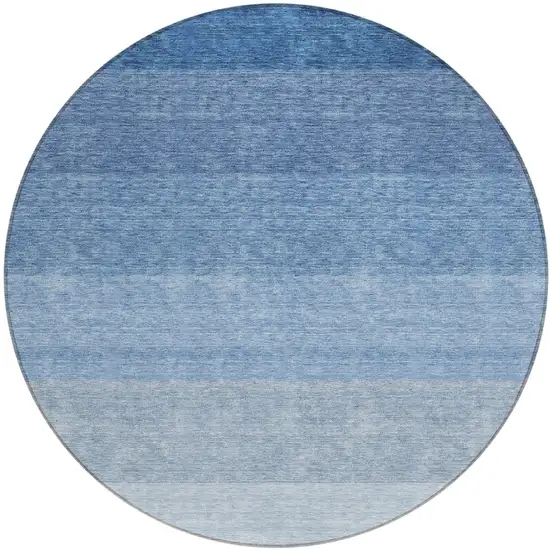 8' Blue And Gray Round Ombre Washable Indoor Outdoor Area Rug Photo 2
