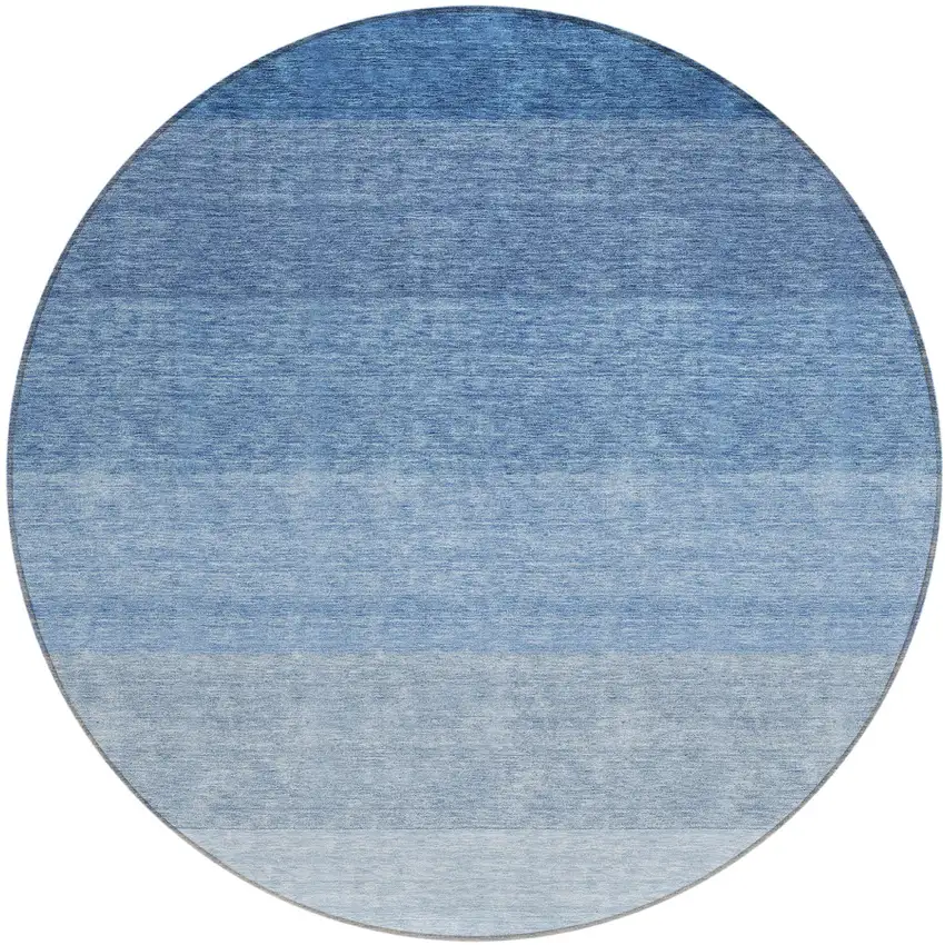 8' Blue And Gray Round Ombre Washable Indoor Outdoor Area Rug Photo 2