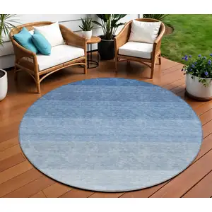 Photo of 8' Blue And Gray Round Ombre Washable Indoor Outdoor Area Rug