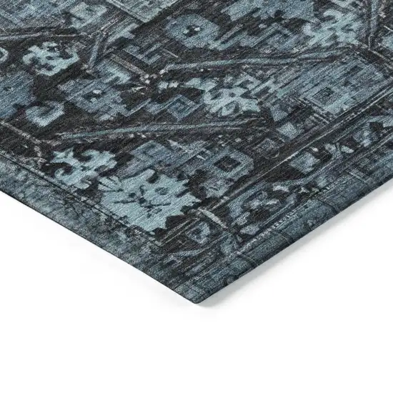 8' Blue And Gray Round Oriental Washable Indoor Outdoor Area Rug Photo 7