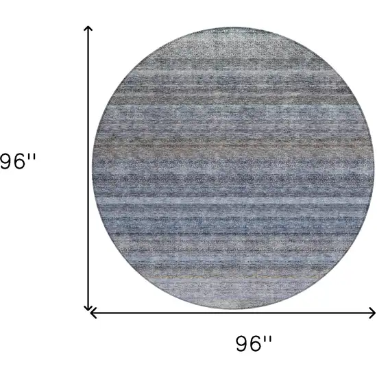8' Blue And Gray Round Striped Washable Indoor Outdoor Area Rug Photo 3
