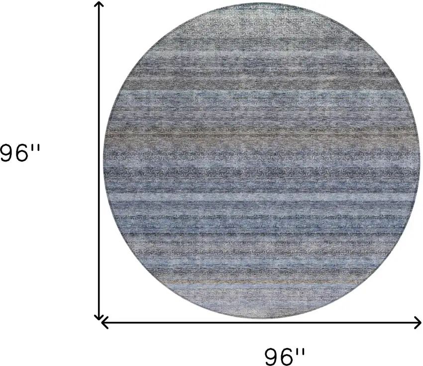 8' Blue And Gray Round Striped Washable Indoor Outdoor Area Rug Photo 3