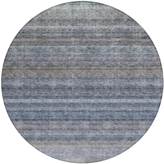 8' Blue And Gray Round Striped Washable Indoor Outdoor Area Rug Photo 2