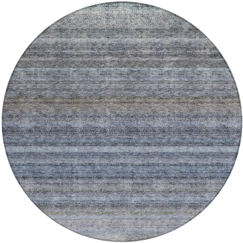 8' Blue And Gray Round Striped Washable Indoor Outdoor Area Rug Photo 2