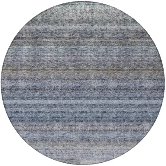 8' Blue And Gray Round Striped Washable Indoor Outdoor Area Rug Photo 5