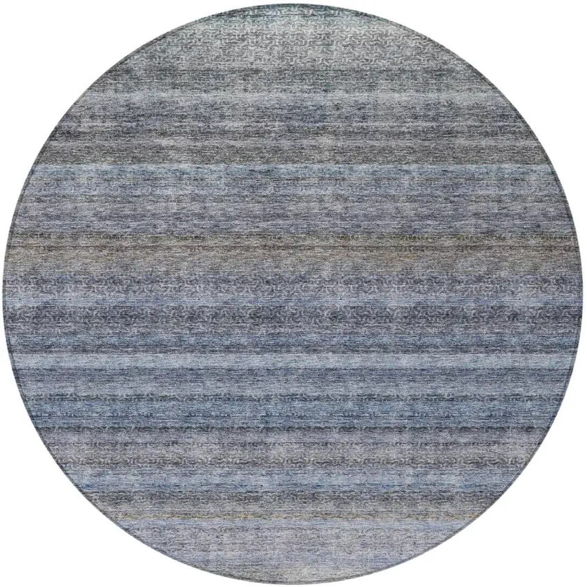 8' Blue And Gray Round Striped Washable Indoor Outdoor Area Rug Photo 5