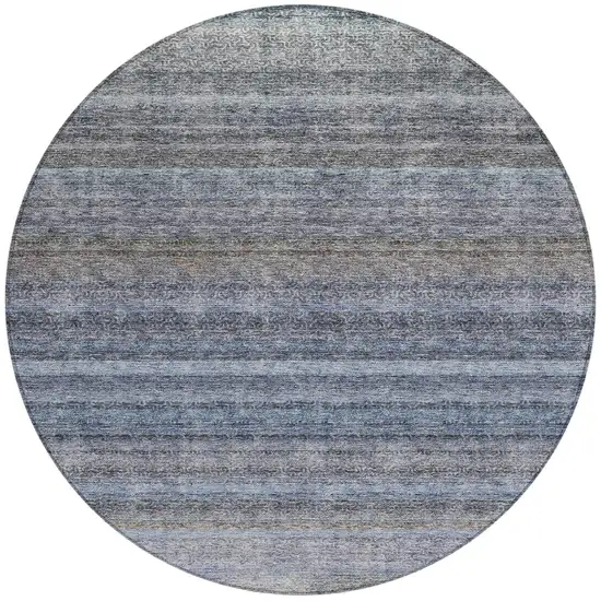 8' Blue And Gray Round Striped Washable Indoor Outdoor Area Rug Photo 4