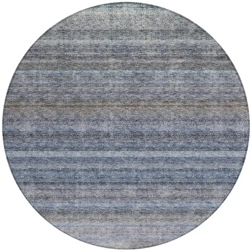 8' Blue And Gray Round Striped Washable Indoor Outdoor Area Rug Photo 4
