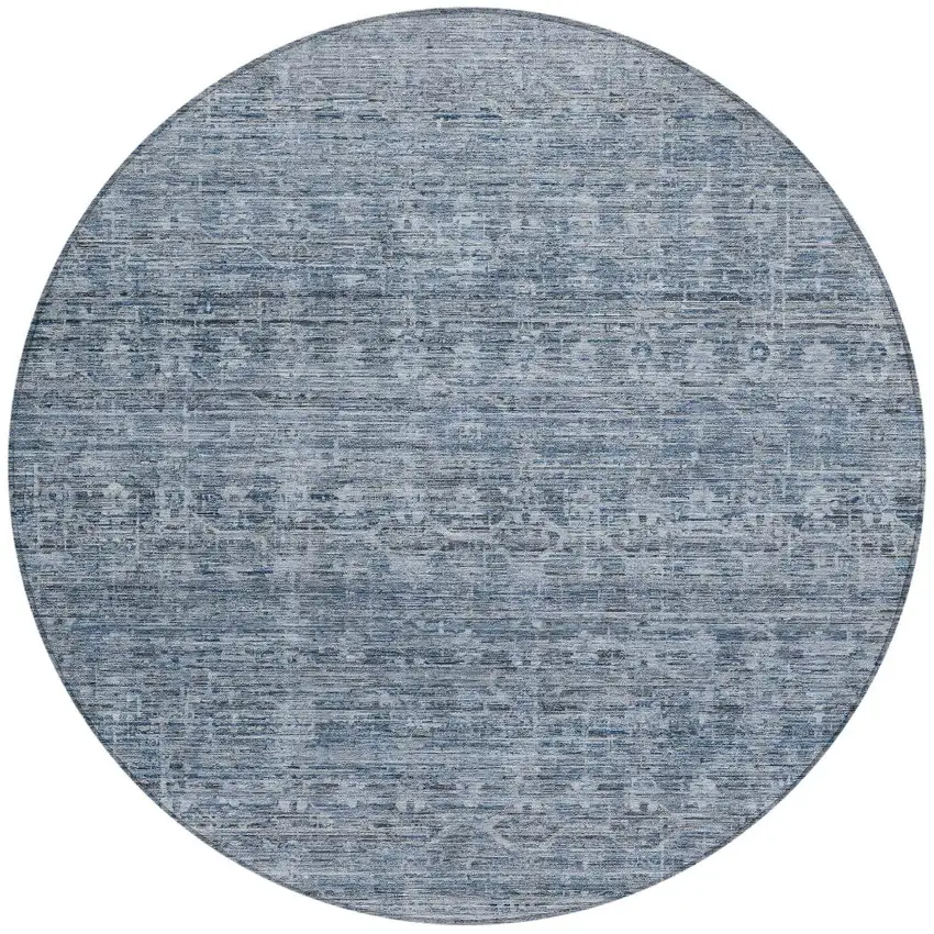 8' Blue And Gray Round Striped Washable Indoor Outdoor Area Rug Photo 4