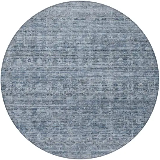8' Blue And Gray Round Striped Washable Indoor Outdoor Area Rug Photo 3