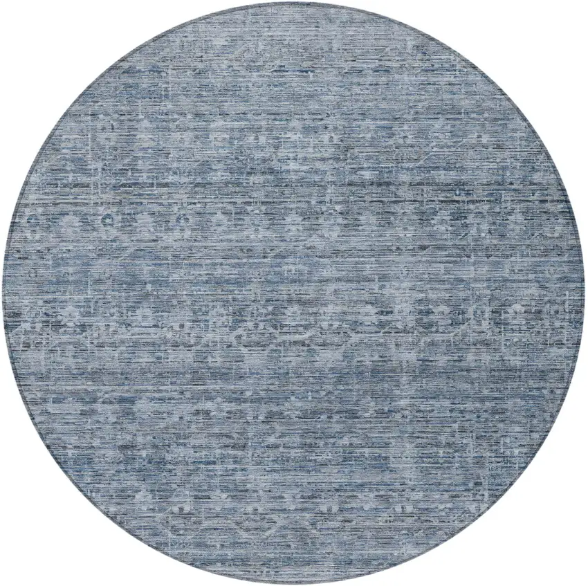 8' Blue And Gray Round Striped Washable Indoor Outdoor Area Rug Photo 3
