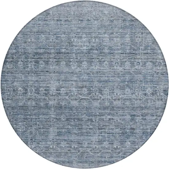 8' Blue And Gray Round Striped Washable Indoor Outdoor Area Rug Photo 1
