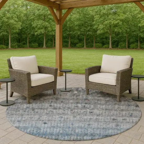 8' Blue And Gray Round Striped Washable Indoor Outdoor Area Rug Photo 8
