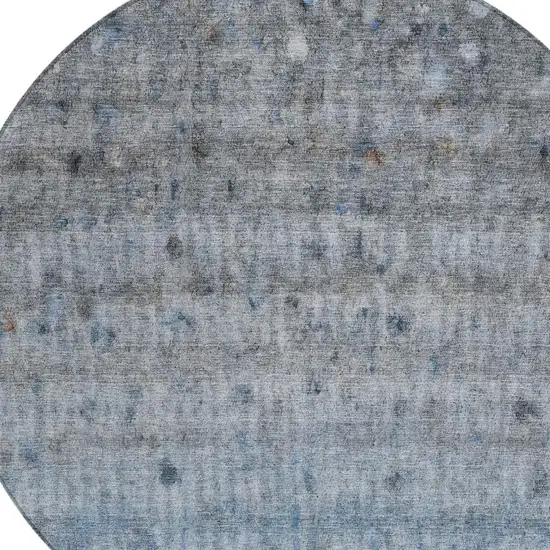 8' Blue And Gray Round Striped Washable Indoor Outdoor Area Rug Photo 7