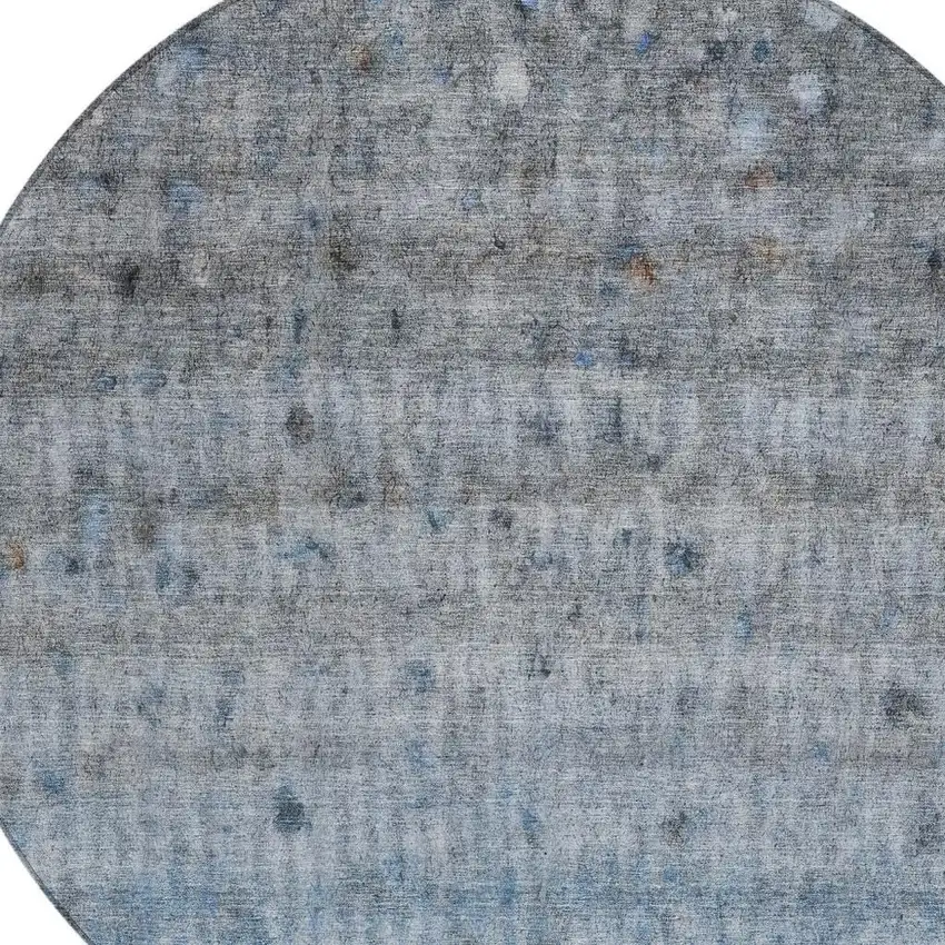 8' Blue And Gray Round Striped Washable Indoor Outdoor Area Rug Photo 7