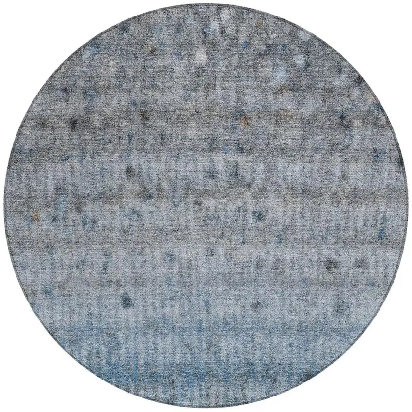 8' Blue And Gray Round Striped Washable Indoor Outdoor Area Rug Photo 4