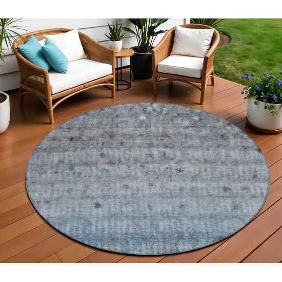 8' Blue And Gray Round Striped Washable Indoor Outdoor Area Rug Photo 1