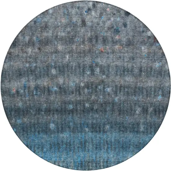 8' Blue And Gray Round Striped Washable Indoor Outdoor Area Rug Photo 2
