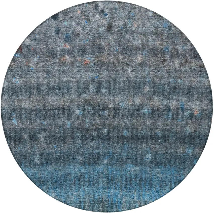 8' Blue And Gray Round Striped Washable Indoor Outdoor Area Rug Photo 4