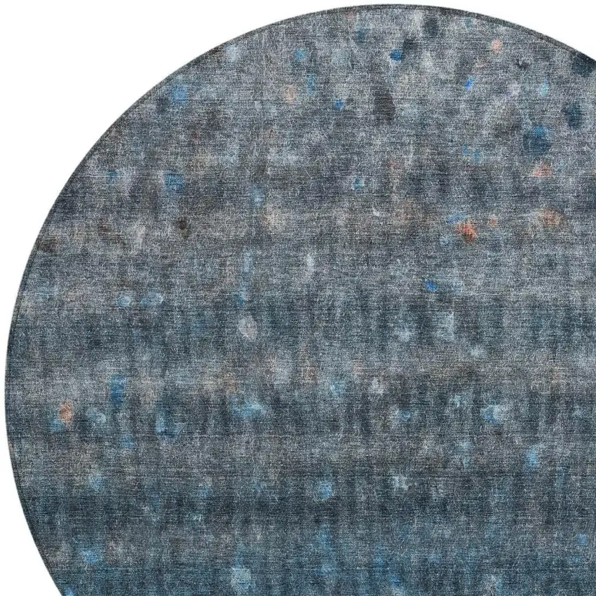 8' Blue And Gray Round Striped Washable Indoor Outdoor Area Rug Photo 7